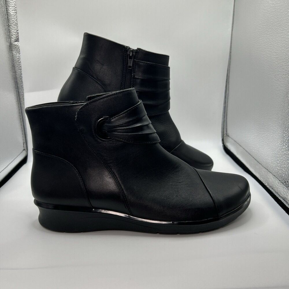 N.O.S Clarks Hope Twirl Black Leather Ankle Booties Womens 8 Comfort